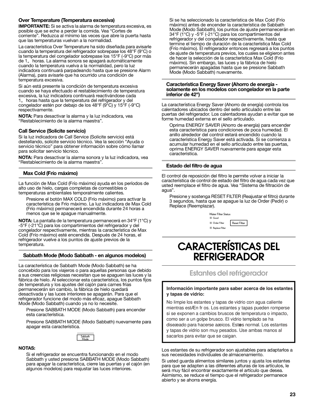 Jenn-Air W10231365B manual Características DEL Refrigerador, Estantes del refrigerador 