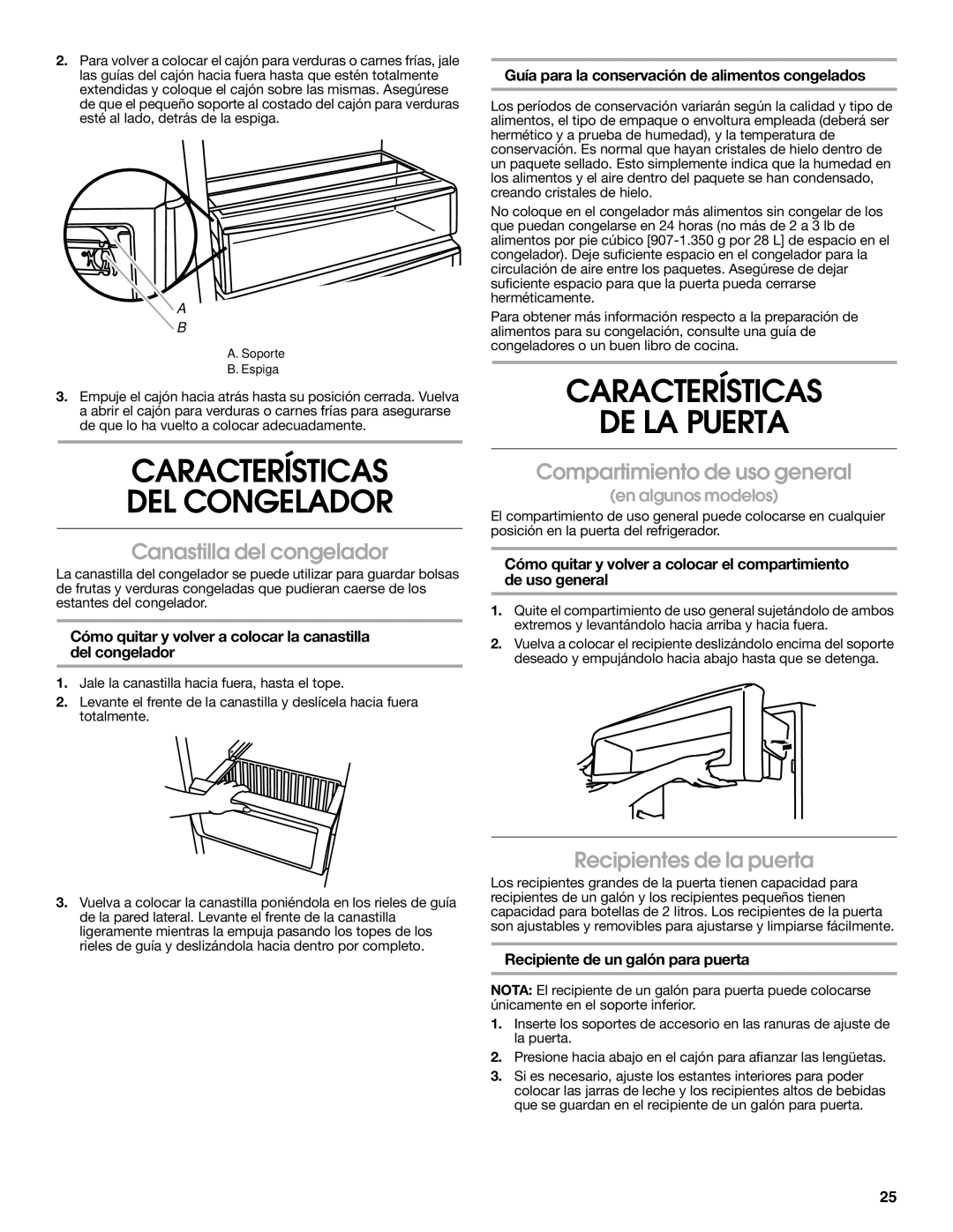 Jenn-Air W10231365B manual Características DEL Congelador, Características DE LA Puerta, Canastilla del congelador 