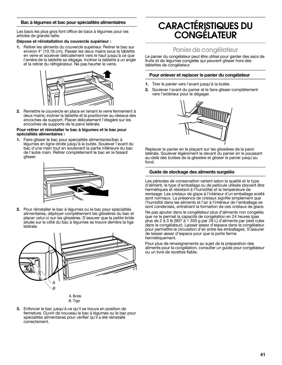 Jenn-Air W10231365B manual Caractéristiques DU Congélateur, Panier de congélateur, Guide de stockage des aliments surgelés 