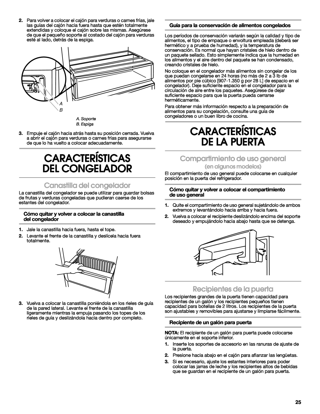 Jenn-Air W10231365B manual Características Del Congelador, Características De La Puerta, Canastilla del congelador 