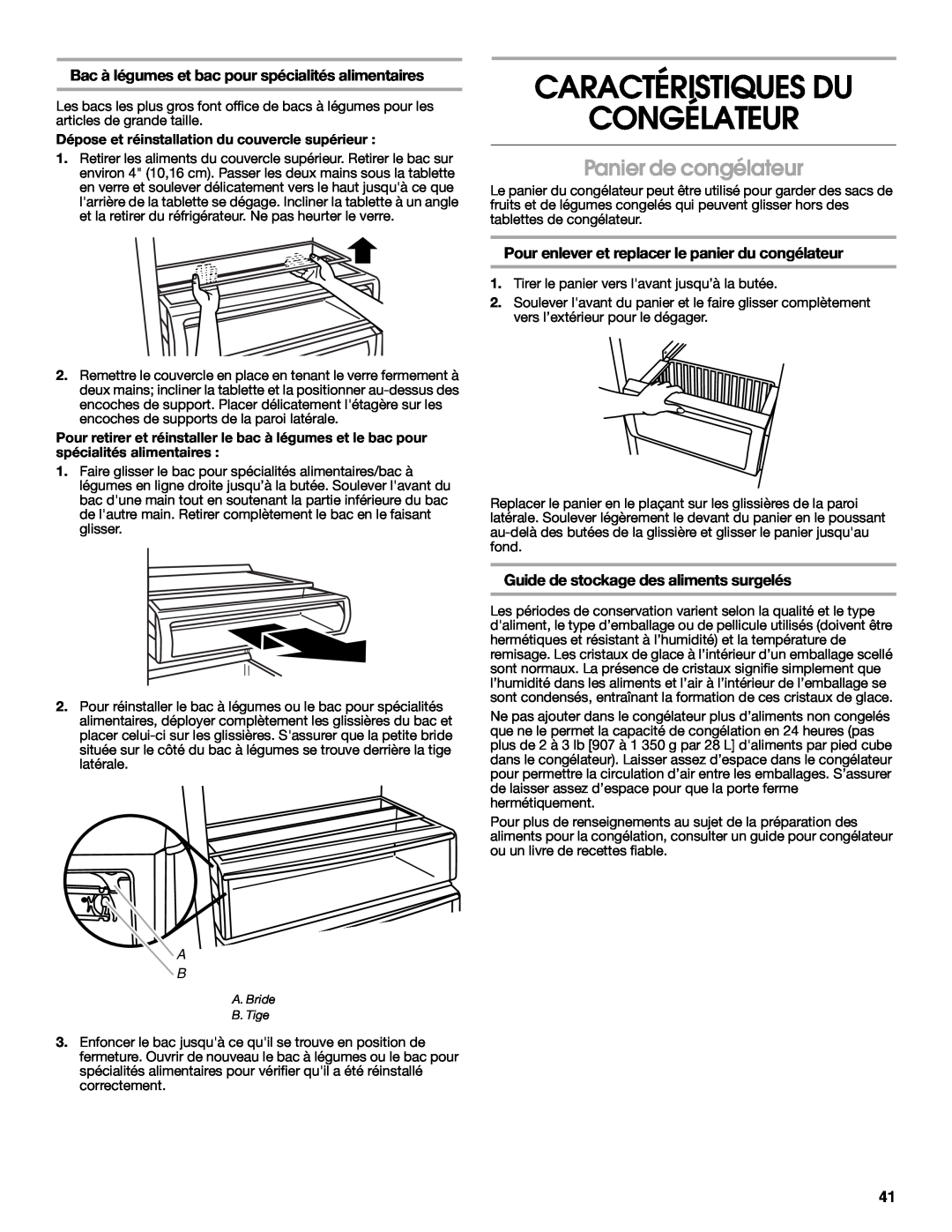Jenn-Air W10231365B manual Caractéristiques Du Congélateur, Panier de congélateur, Guide de stockage des aliments surgelés 