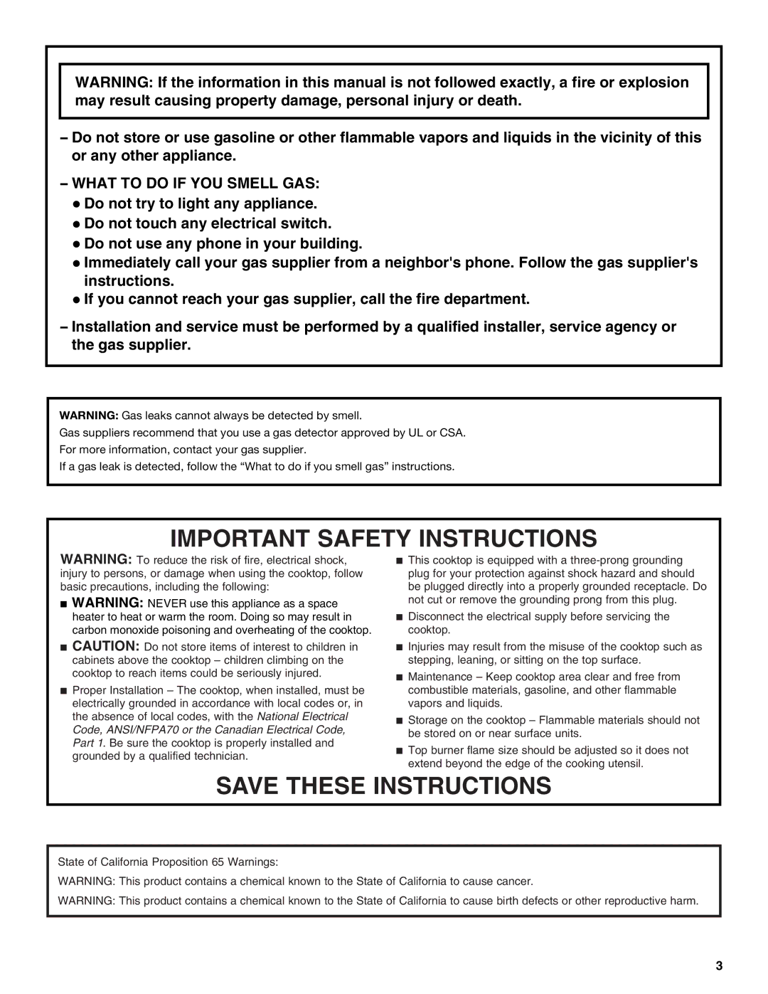 Jenn-Air W10233478B installation instructions Important Safety Instructions 