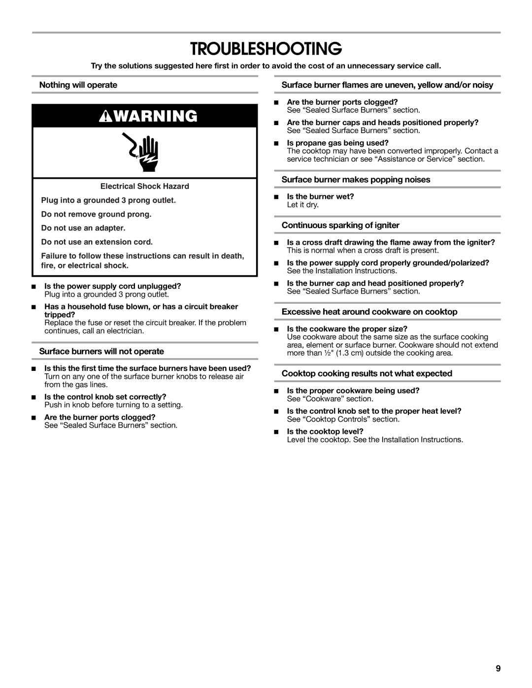 Jenn-Air W10233478B installation instructions Troubleshooting 