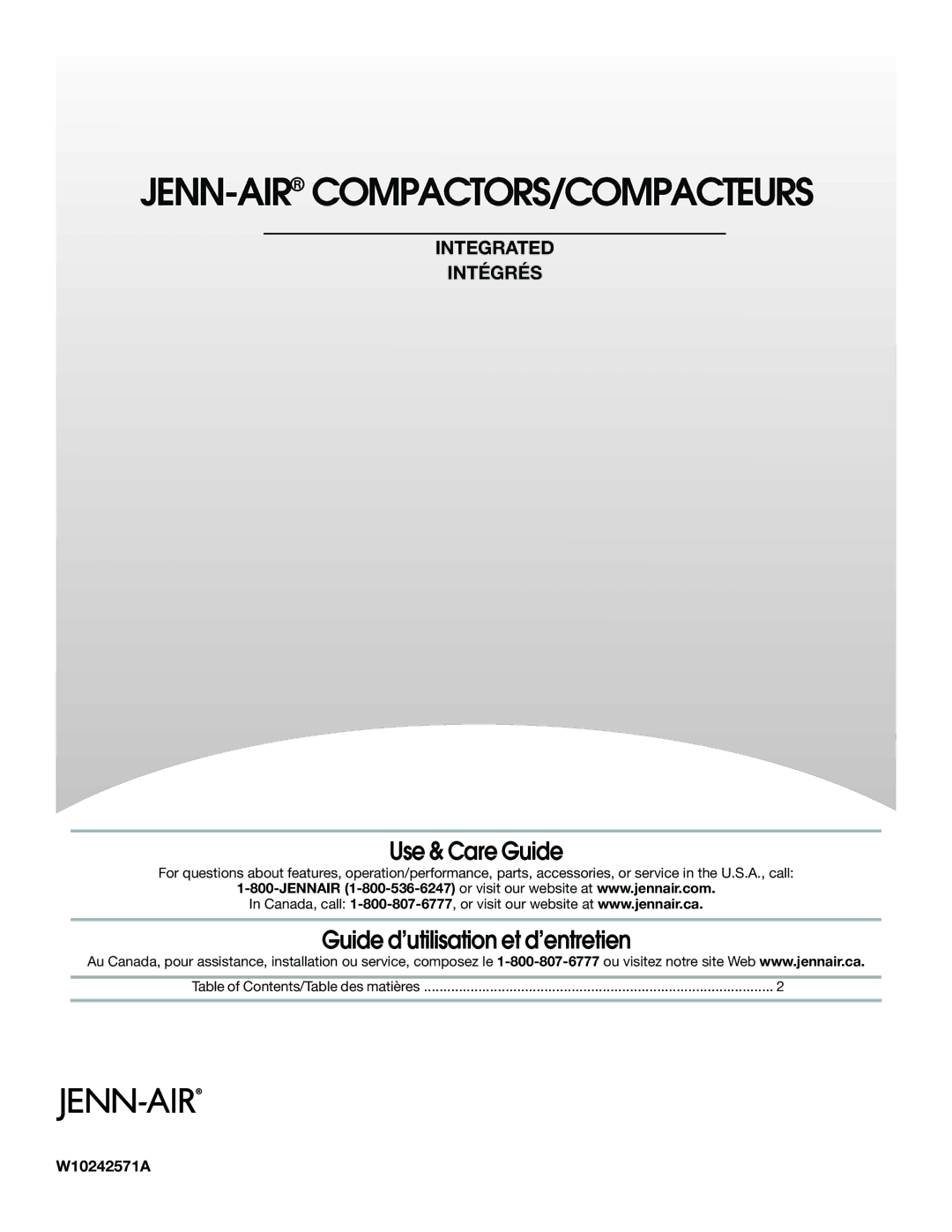 Jenn-Air W10242571A manual Jenn-Aircompactors/Compacteurs 