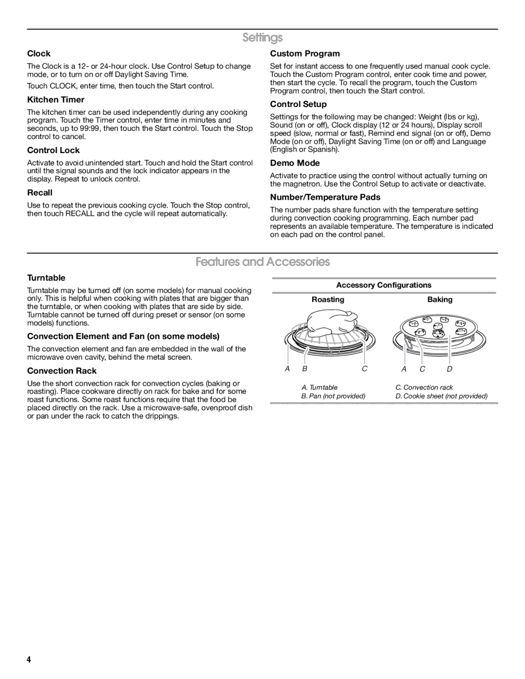 Jenn-Air W10244851A important safety instructions Settings, Features and Accessories 