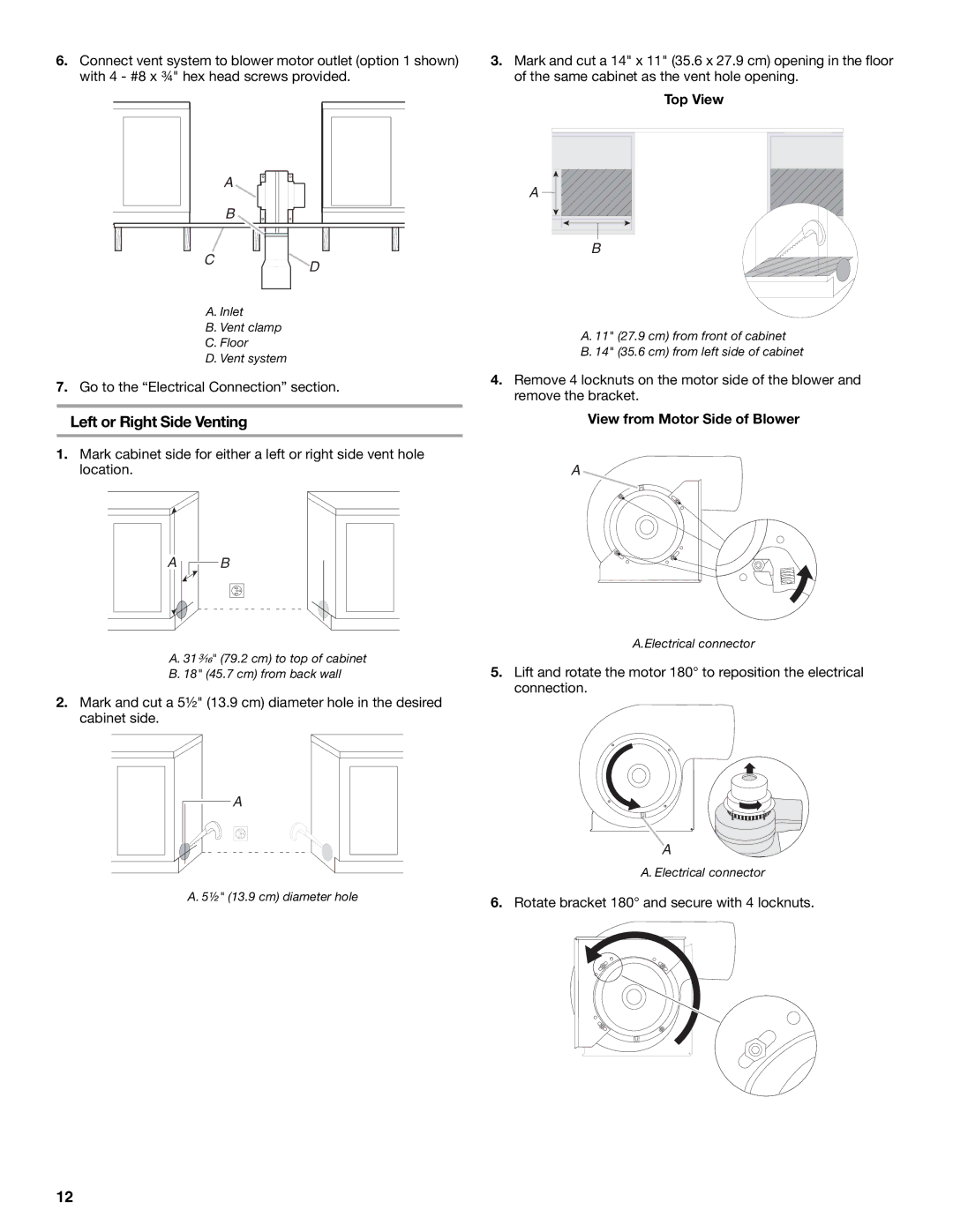 Jenn-Air W10253462A installation instructions Left or Right Side Venting, View from Motor Side of Blower 