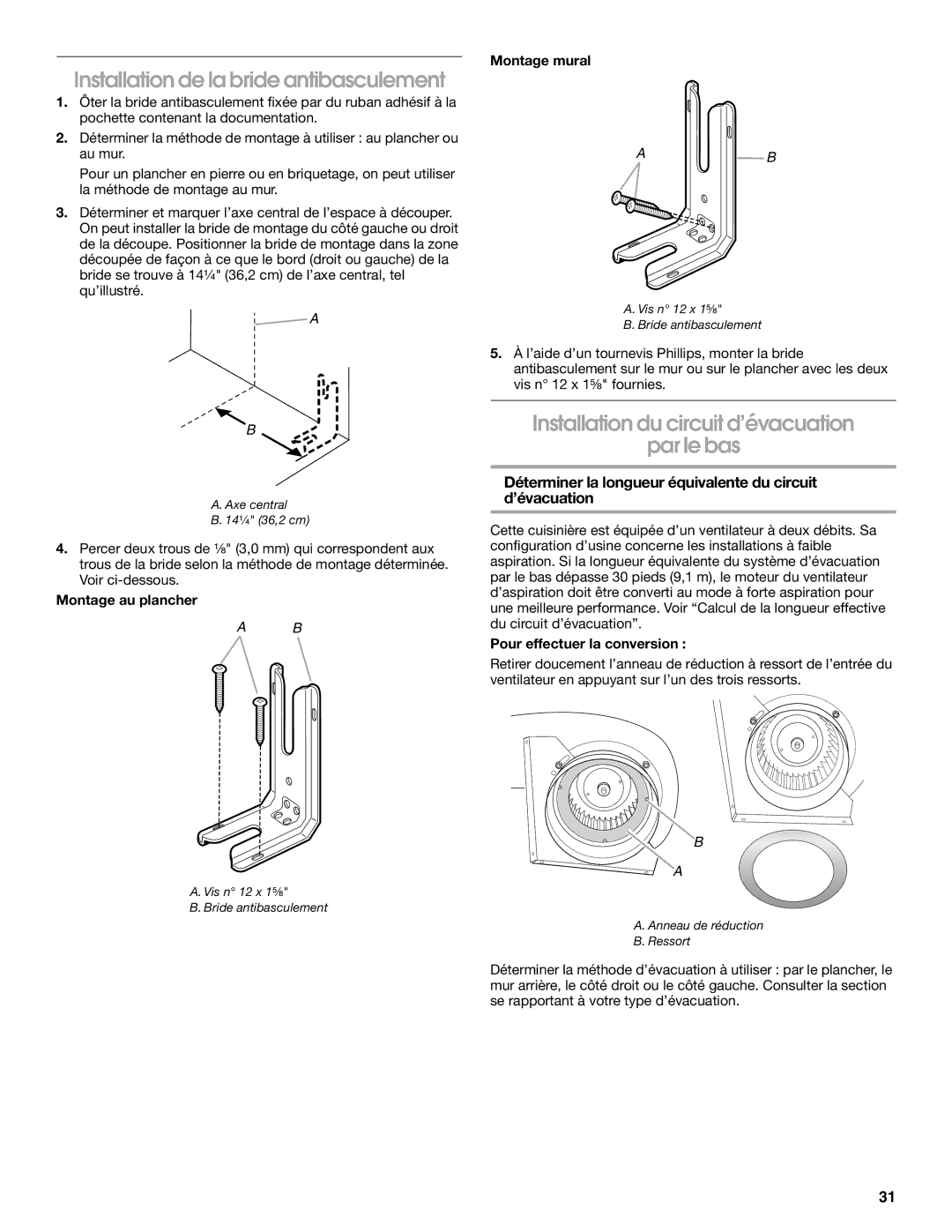 Jenn-Air W10253462A Installation de la bride antibasculement, Installation du circuit d’évacuation Par le bas 