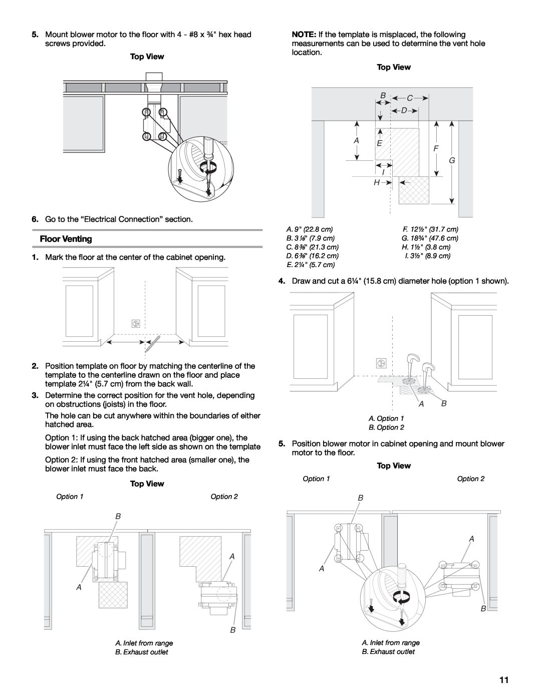 Jenn-Air W10253462A installation instructions B A A B, Floor Venting, Go to the “Electrical Connection” section 