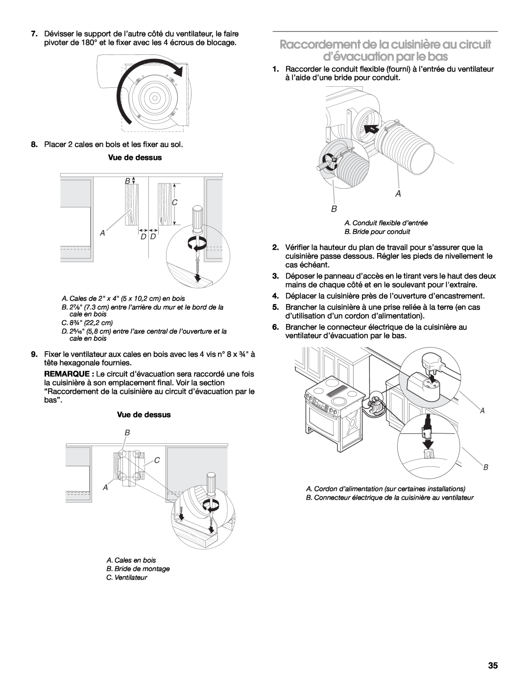 Jenn-Air W10253462A installation instructions Raccordement de la cuisinière au circuit d’évacuation par le bas 