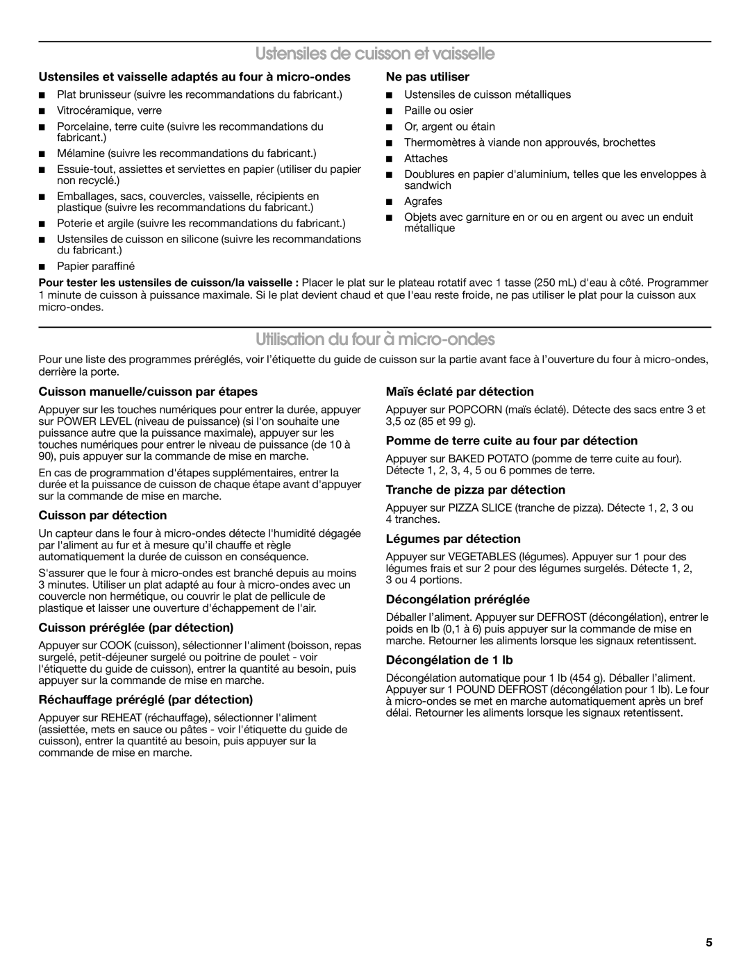 Jenn-Air W10259841B important safety instructions Ustensiles de cuisson et vaisselle, Utilisation du four à micro-ondes 