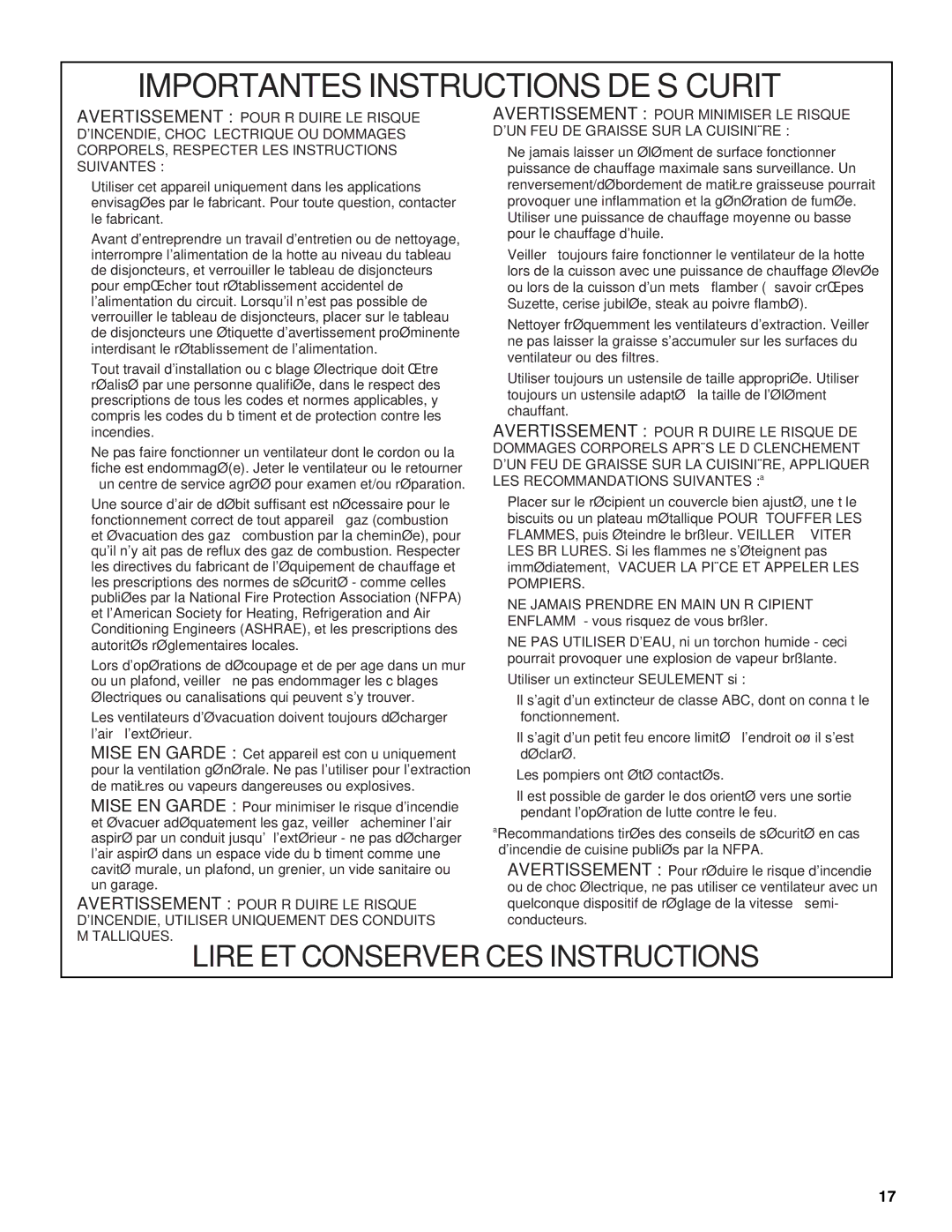 Jenn-Air W10274319E, W10272061 installation instructions Importantes Instructions DE Sécurité 