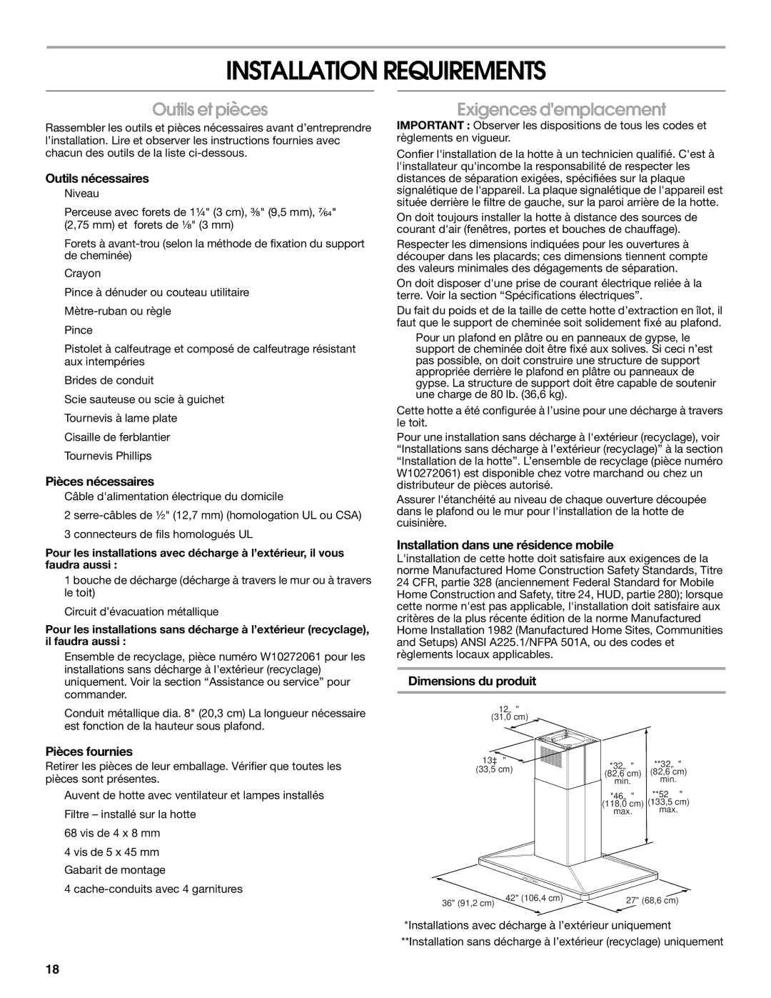 Jenn-Air W10272061, W10274319E installation instructions Outils et pièces, Exigences demplacement 