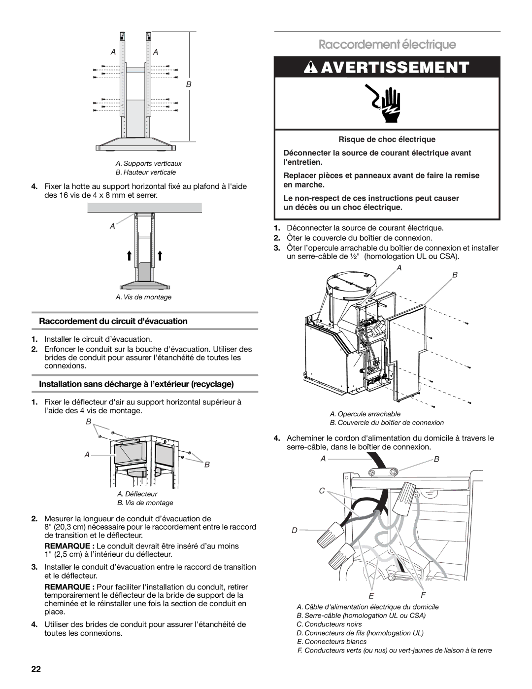 Jenn-Air W10272061, W10274319E installation instructions Raccordement électrique, Raccordement du circuit dévacuation 