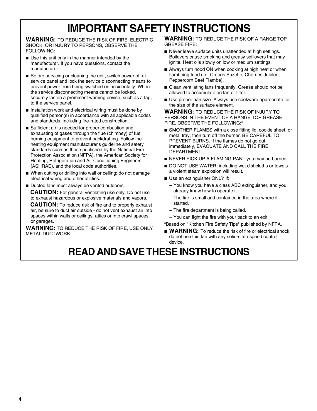 Jenn-Air W10272061, W10274319E installation instructions Important Safety Instructions 