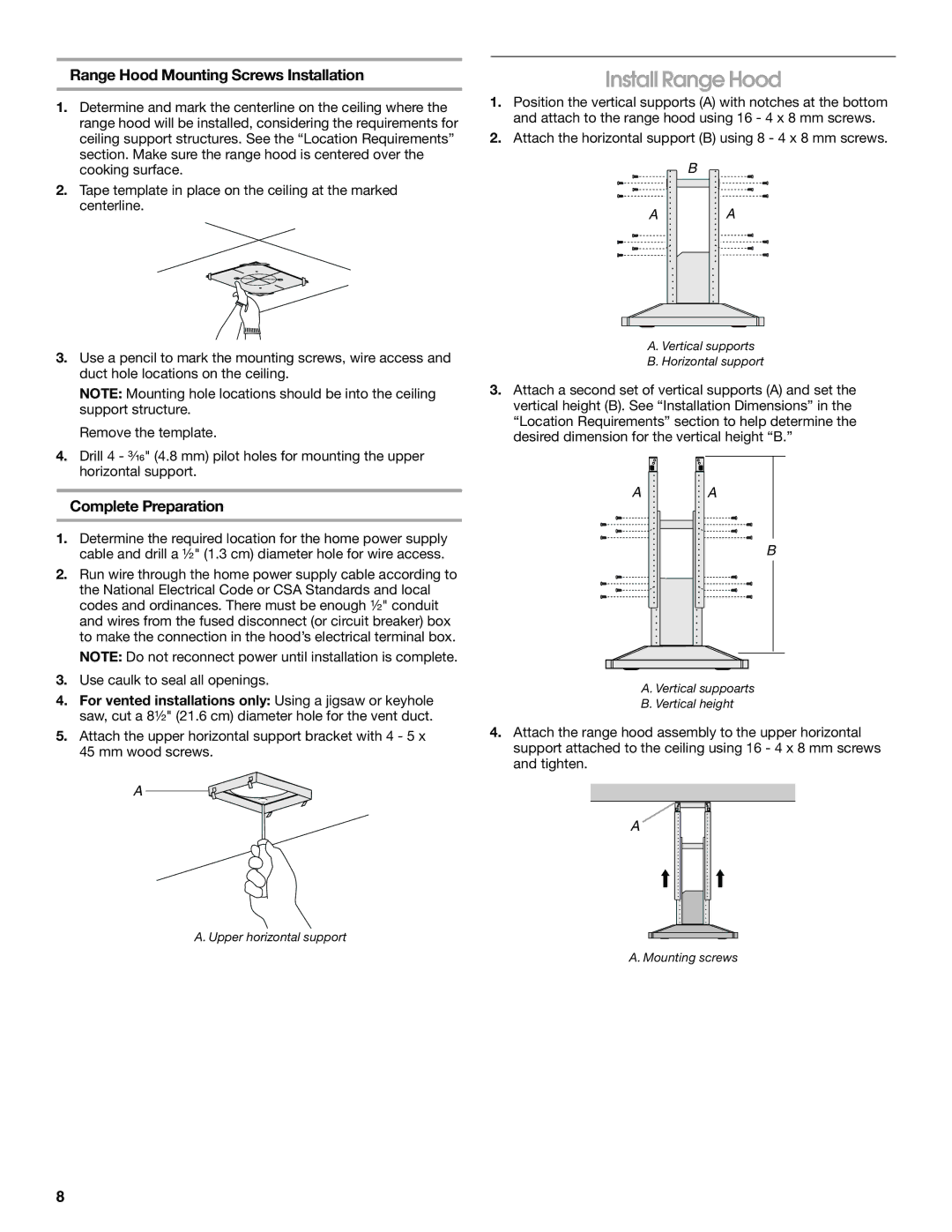 Jenn-Air W10272061, W10274319E Install Range Hood, Range Hood Mounting Screws Installation, Complete Preparation 