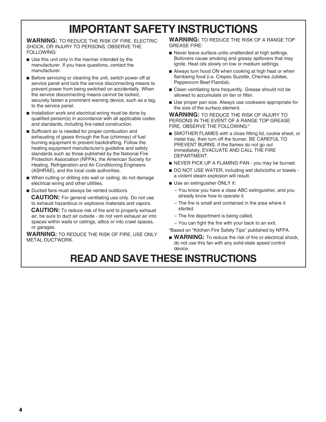 Jenn-Air W10272061, W10274319E installation instructions Important Safety Instructions, Read And Save These Instructions 