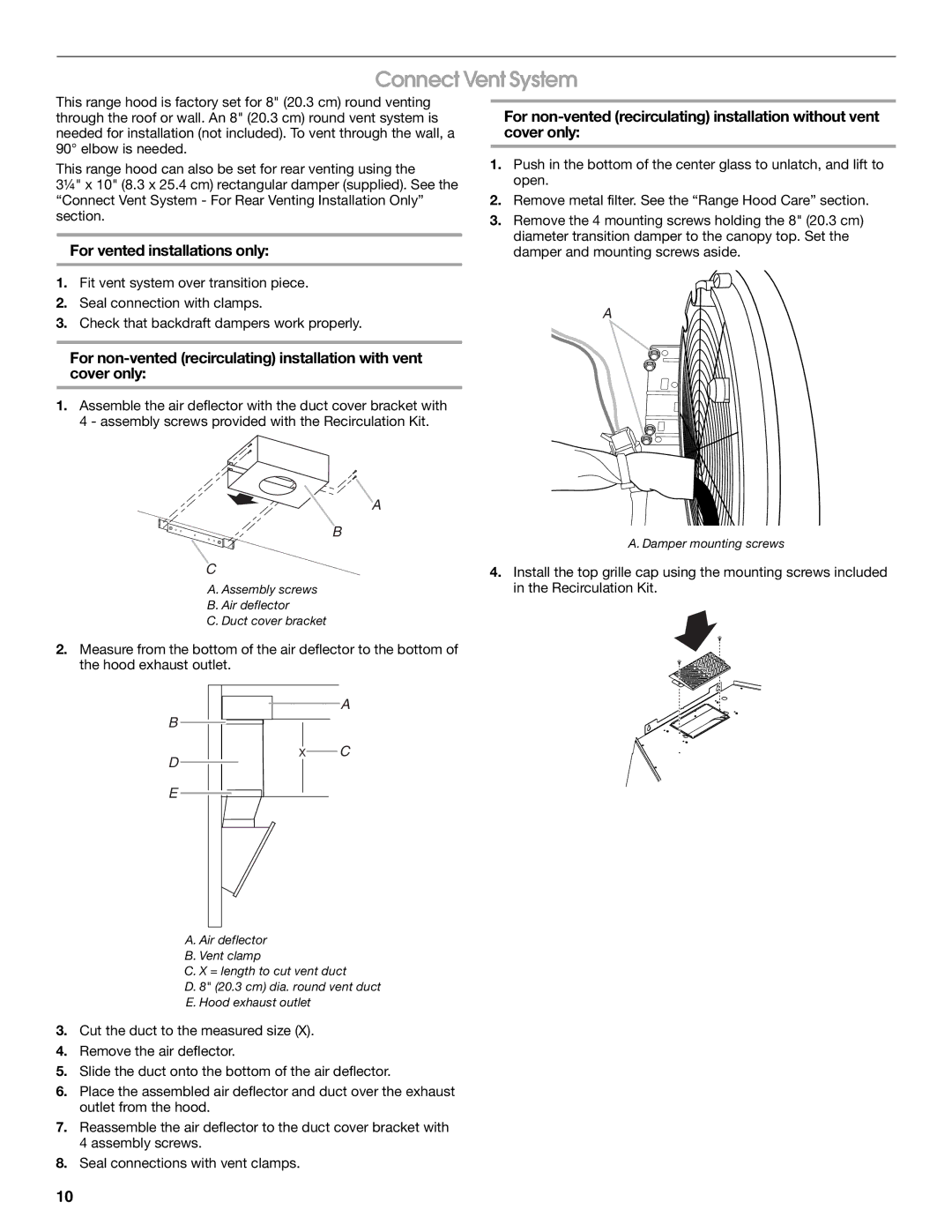 Jenn-Air LI3URB/W10274314C installation instructions Connect Vent System, For vented installations only 