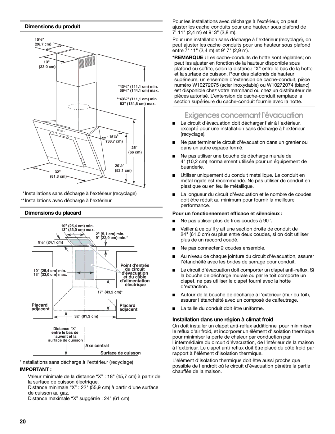 Jenn-Air LI3URB/W10274314C Exigences concernant l’évacuation, Dimensions du produit, Dimensions du placard 