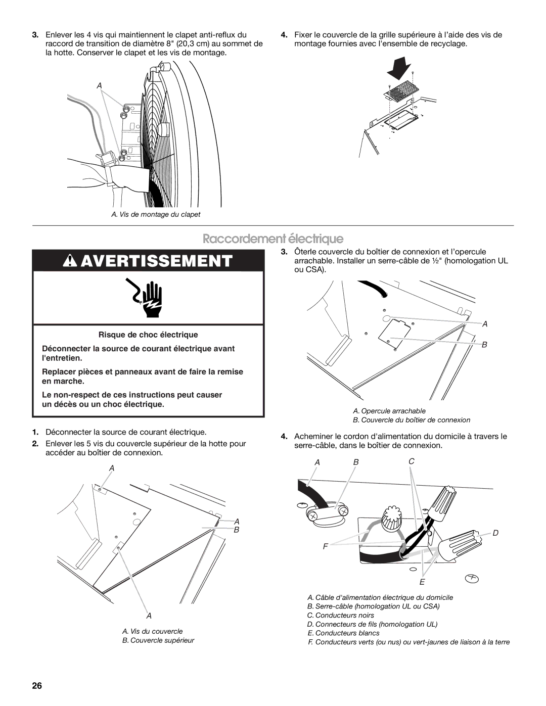 Jenn-Air LI3URB/W10274314C installation instructions Raccordement électrique 