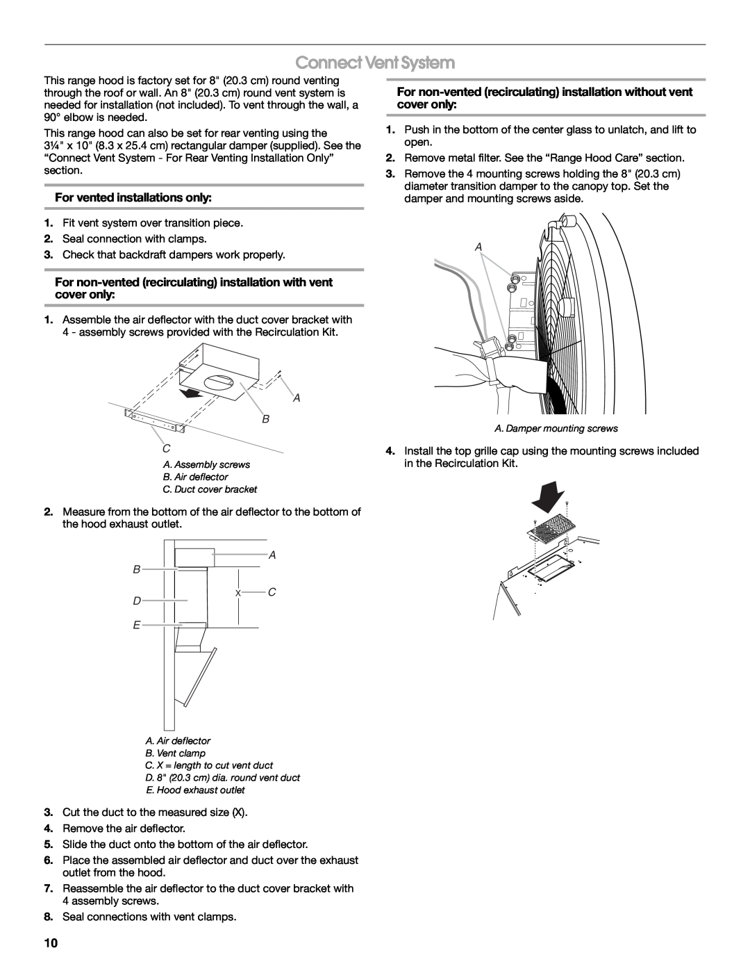 Jenn-Air LI3URB/W10274314C installation instructions Connect Vent System, For vented installations only 