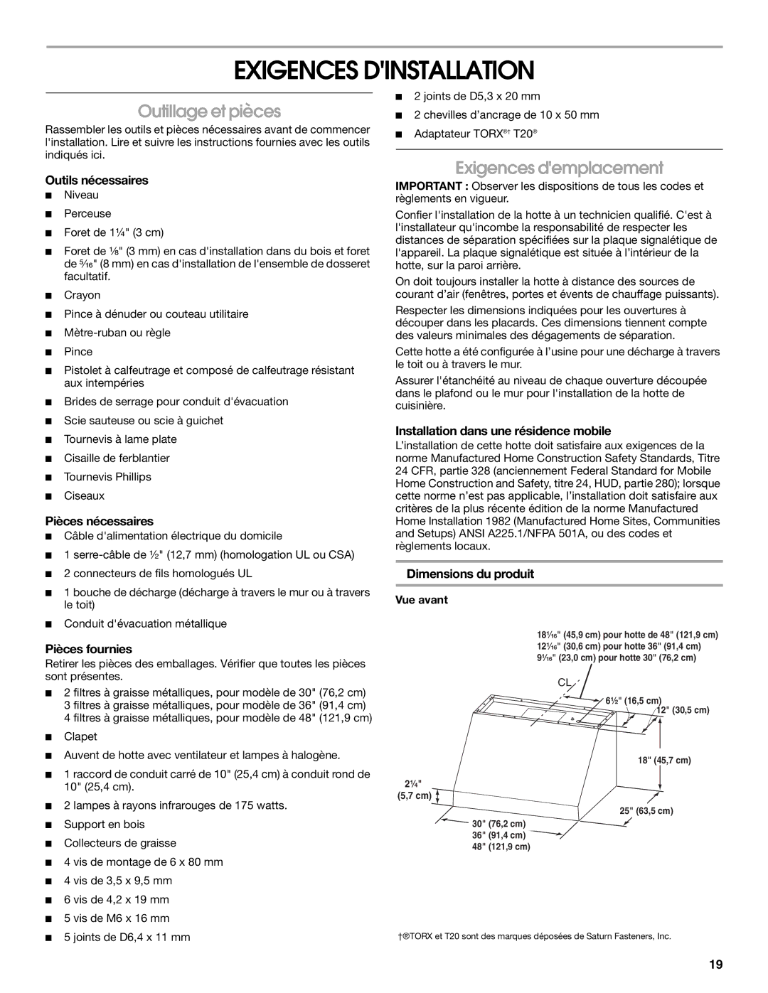 Jenn-Air LI3UNB, W10274316B installation instructions Exigences Dinstallation, Outillage et pièces, Exigences demplacement 