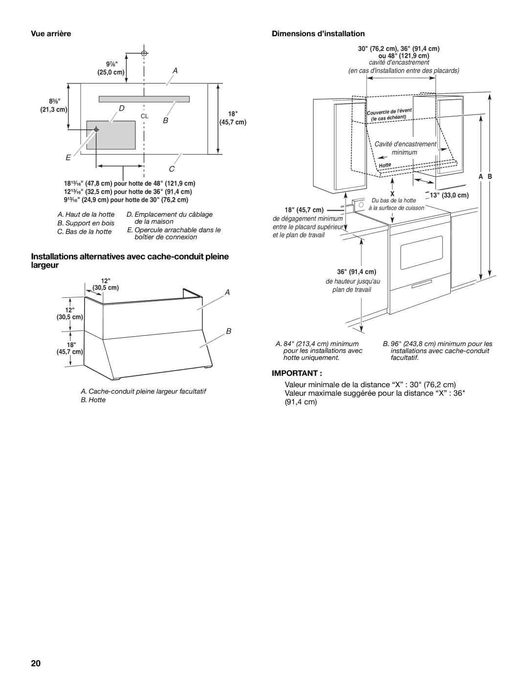 Jenn-Air W10274316B, LI3UNB installation instructions Vue arrière, Dimensions d’installation 