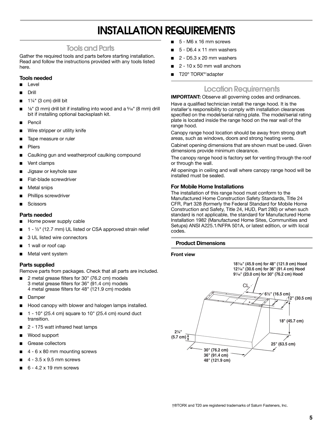 Jenn-Air LI3UNB, W10274316B installation instructions Installation Requirements, Tools and Parts, Location Requirements 