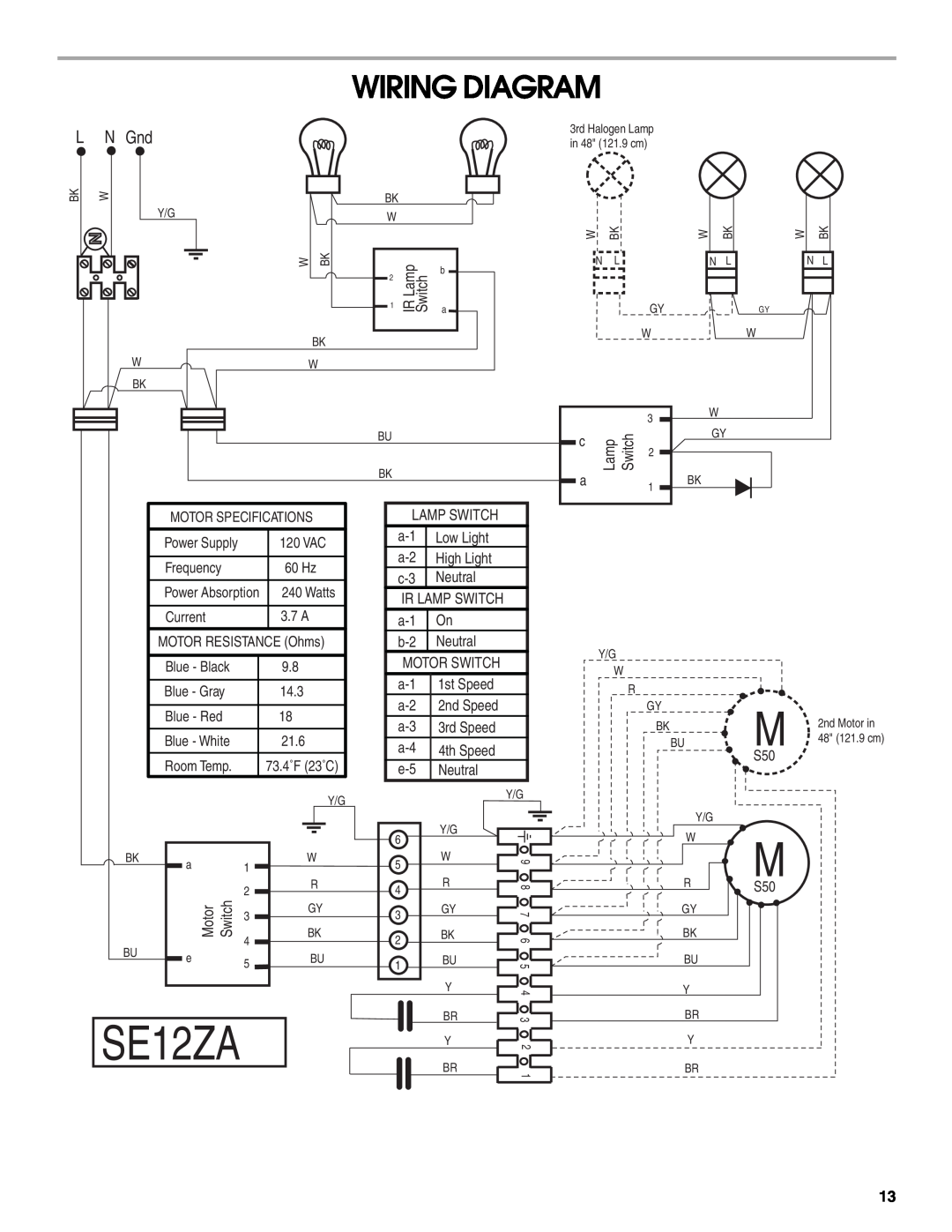 Jenn-Air LI3UNB, W10274316B installation instructions SE12ZA, Wiring Diagram, L N Gnd 