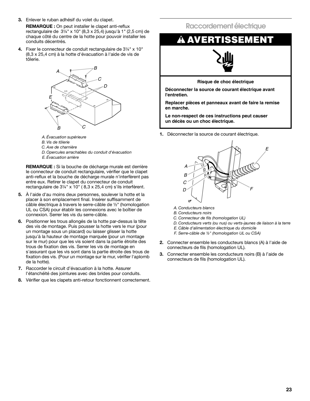 Jenn-Air LI3V3A, W10274318A installation instructions Raccordement électrique 