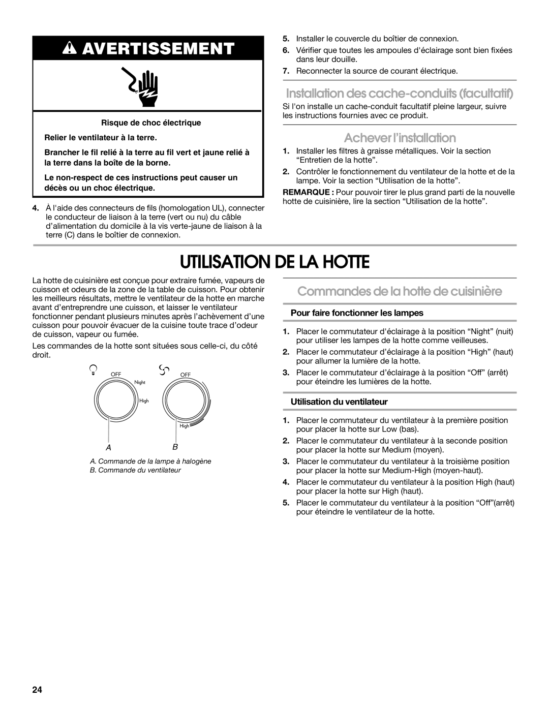 Jenn-Air W10274318A, LI3V3A Utilisation DE LA Hotte, Installation des cache-conduits facultatif, Achever l’installation 