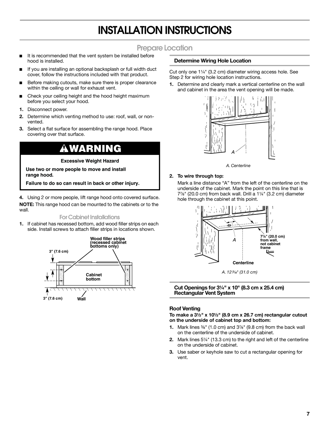 Jenn-Air LI3V3A Installation Instructions, Prepare Location, Determine Wiring Hole Location, To wire through top 