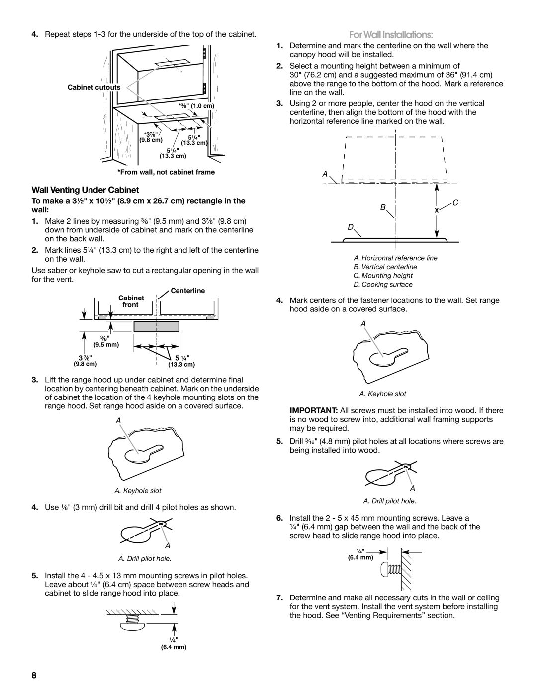 Jenn-Air W10274318A, LI3V3A Wall Venting Under Cabinet, To make a 3½ x 10½ 8.9 cm x 26.7 cm rectangle in the wall 