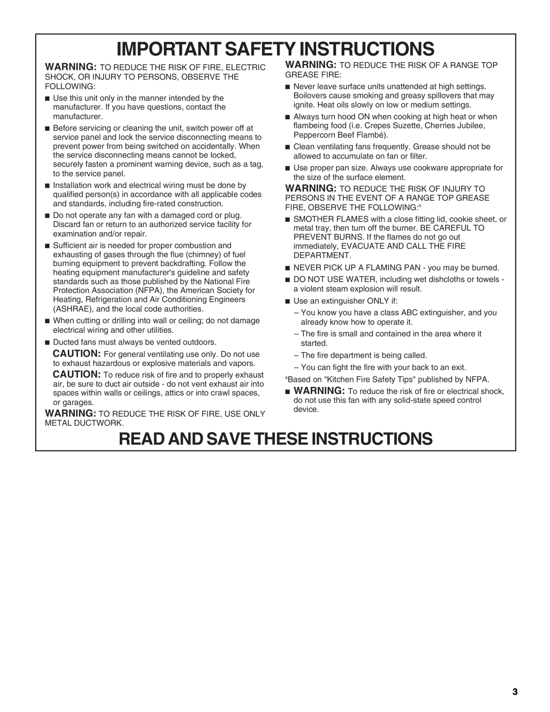 Jenn-Air LI3V3A, W10274318A installation instructions Important Safety Instructions, Read And Save These Instructions 