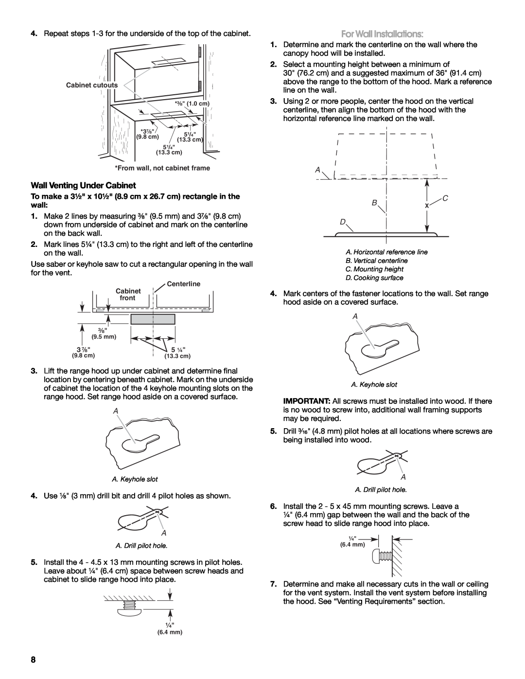Jenn-Air W10274318A, LI3V3A installation instructions For Wall Installations, Wall Venting Under Cabinet 