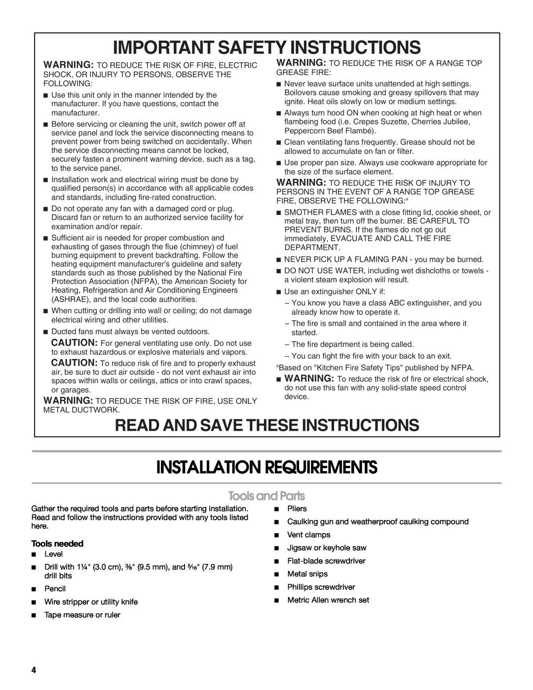 Jenn-Air W10274320C, LI3UUB Important Safety Instructions, Installation Requirements, Read And Save These Instructions 