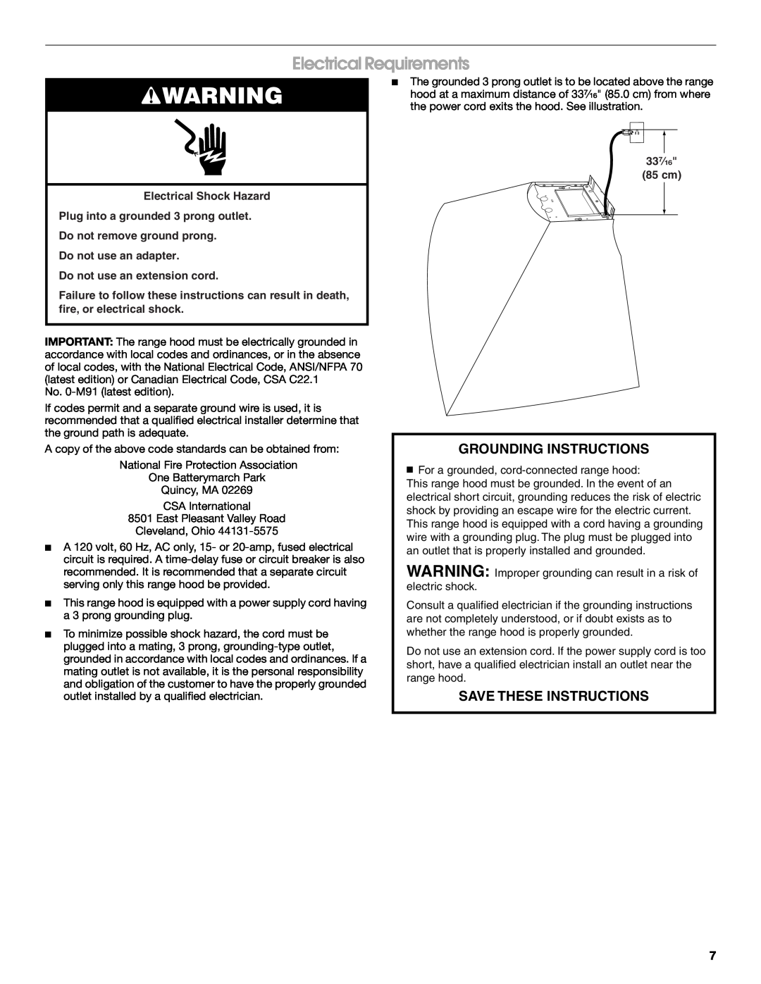 Jenn-Air LI3UUB Electrical Requirements, Grounding Instructions, Save These Instructions, Do not use an extension cord 