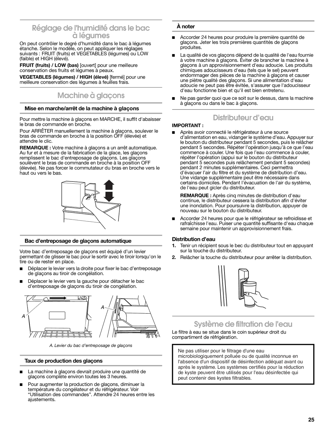 Jenn-Air W10276070A Réglage de lhumidité dans le bac Légumes, Machine à glaçons, Distributeur d’eau 