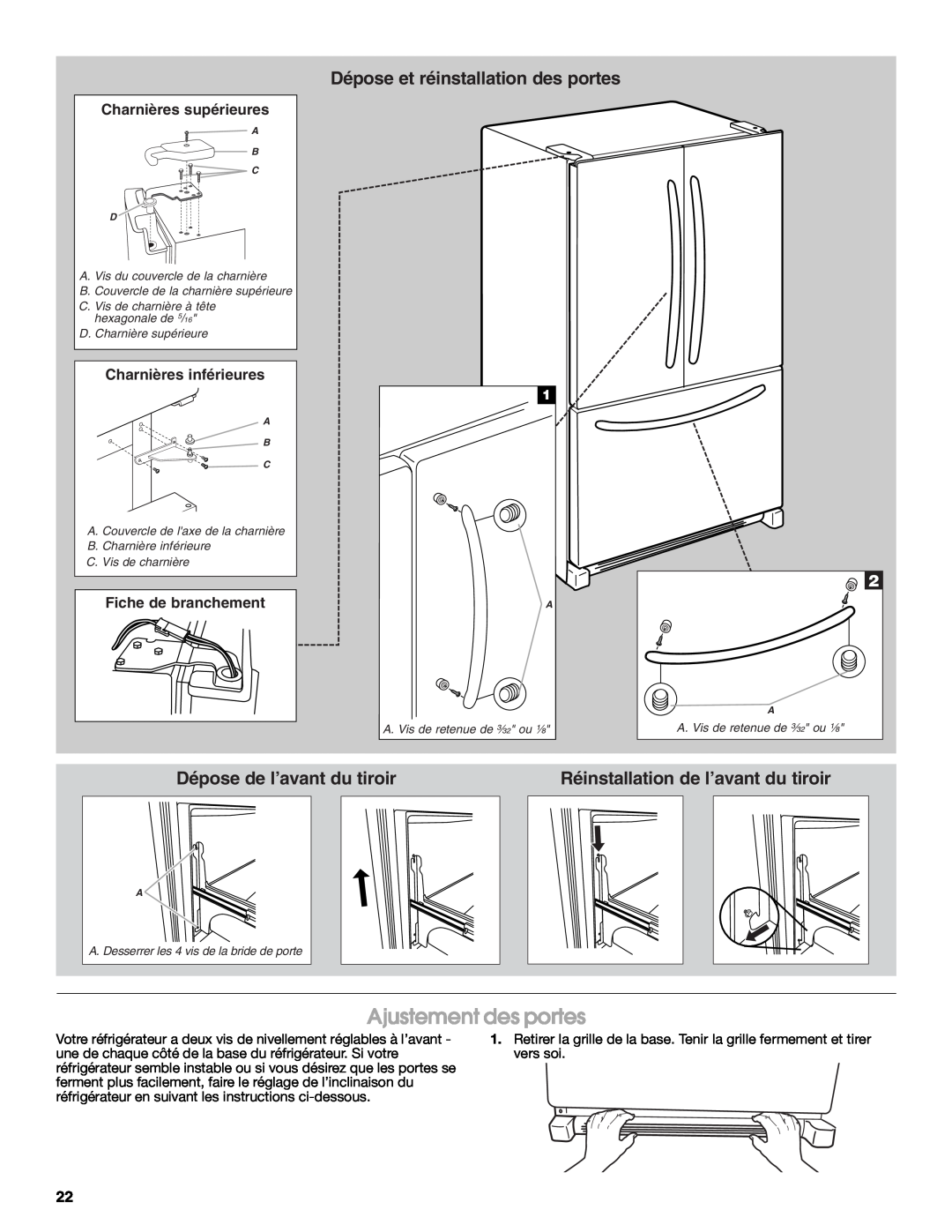 Jenn-Air W10276070A Ajustement des portes, Dépose et réinstallation des portes, Dépose de l’avant du tiroir 