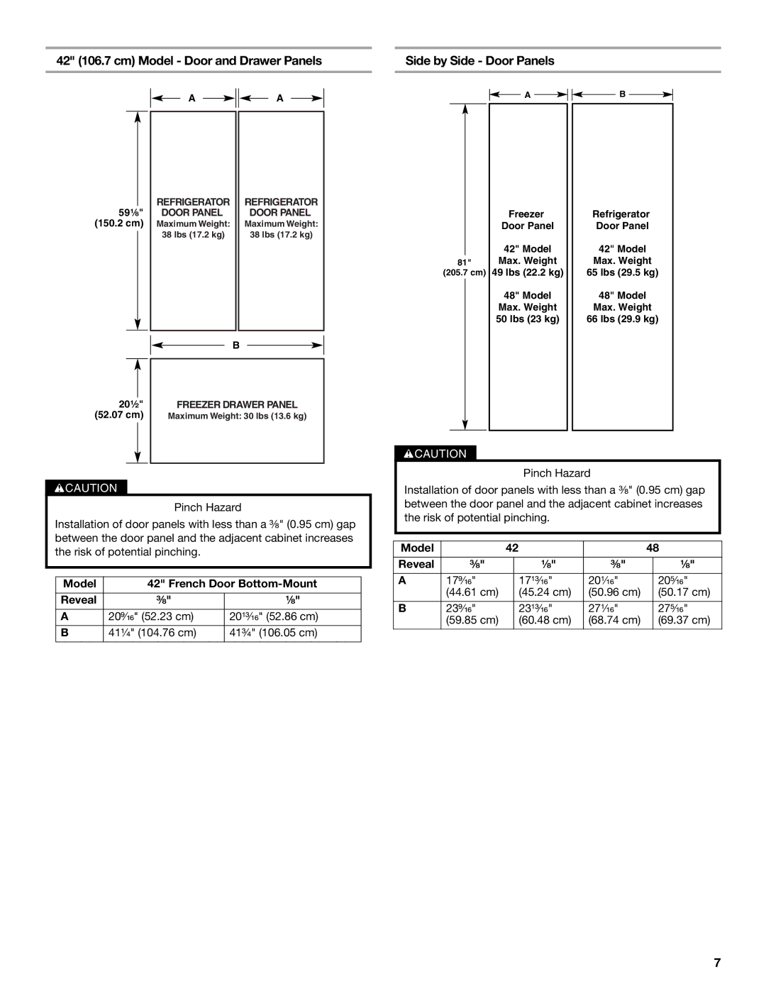 Jenn-Air W10295557C installation instructions Model French Door Bottom-Mount Reveal ³⁄₈ ¹⁄₈, Model Reveal ³⁄₈ ¹⁄₈ 