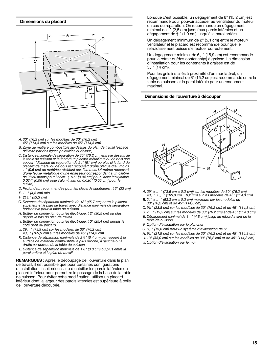 Jenn-Air W10298937A installation instructions Dimensions du placard, Dimensions de l’ouverture à découper 