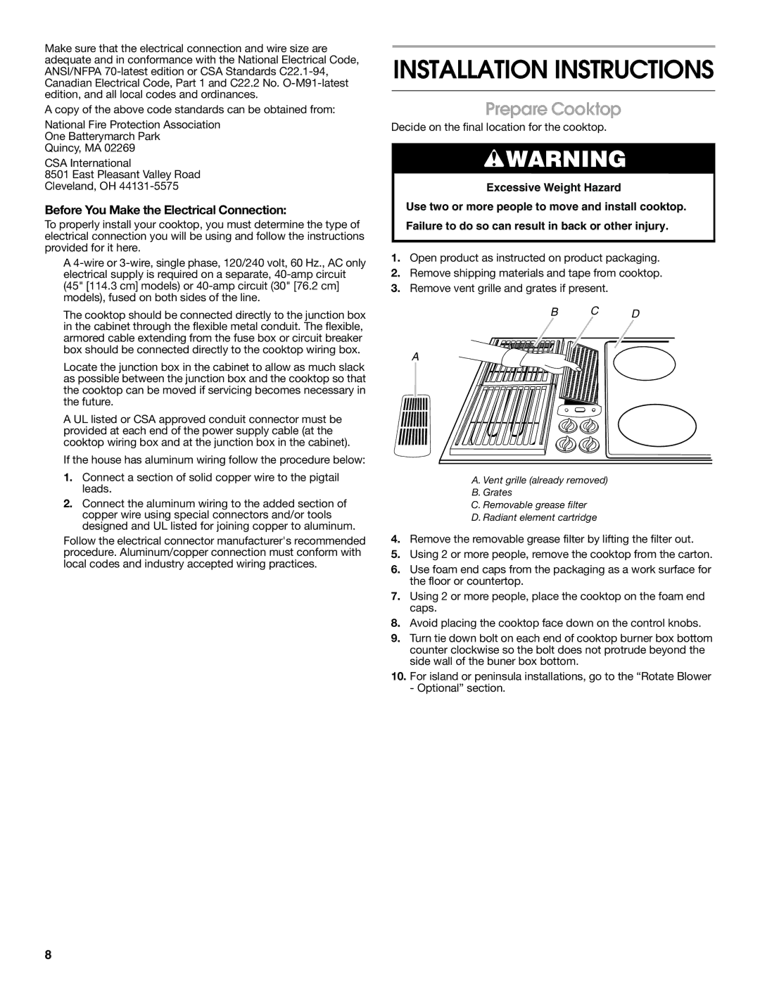 Jenn-Air W10298937A installation instructions Prepare Cooktop, Before You Make the Electrical Connection 