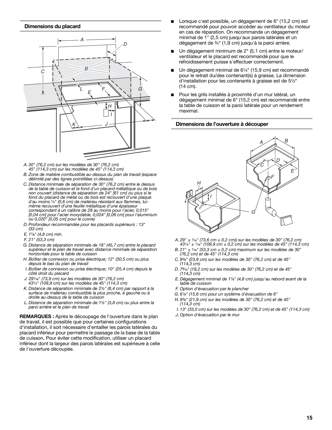 Jenn-Air W10298937B installation instructions Dimensions du placard, Dimensions de l’ouverture à découper 