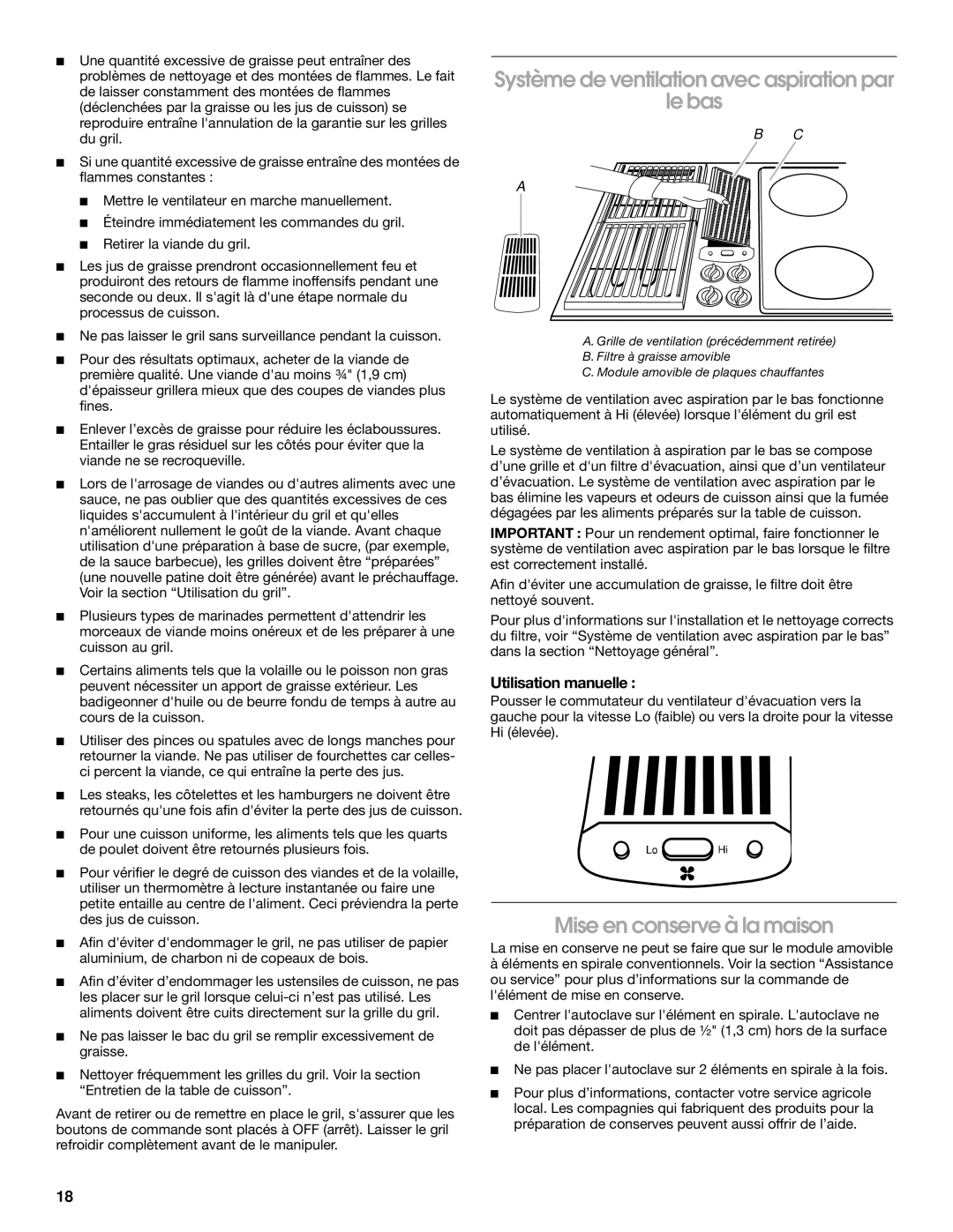 Jenn-Air W10298938A Système de ventilation avec aspiration par Le bas, Mise en conserve à la maison, Utilisation manuelle 