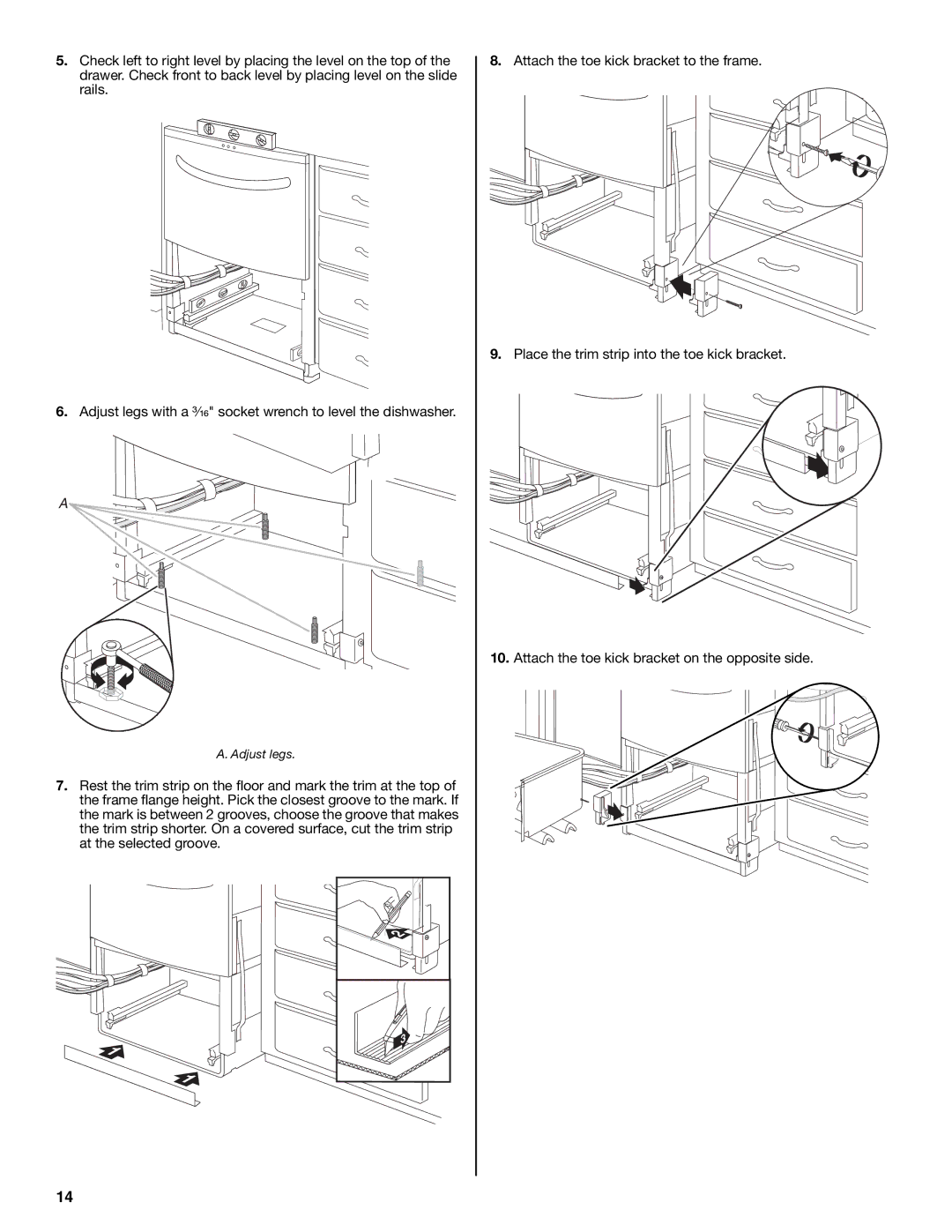 Jenn-Air W10300219A installation instructions Adjust legs 