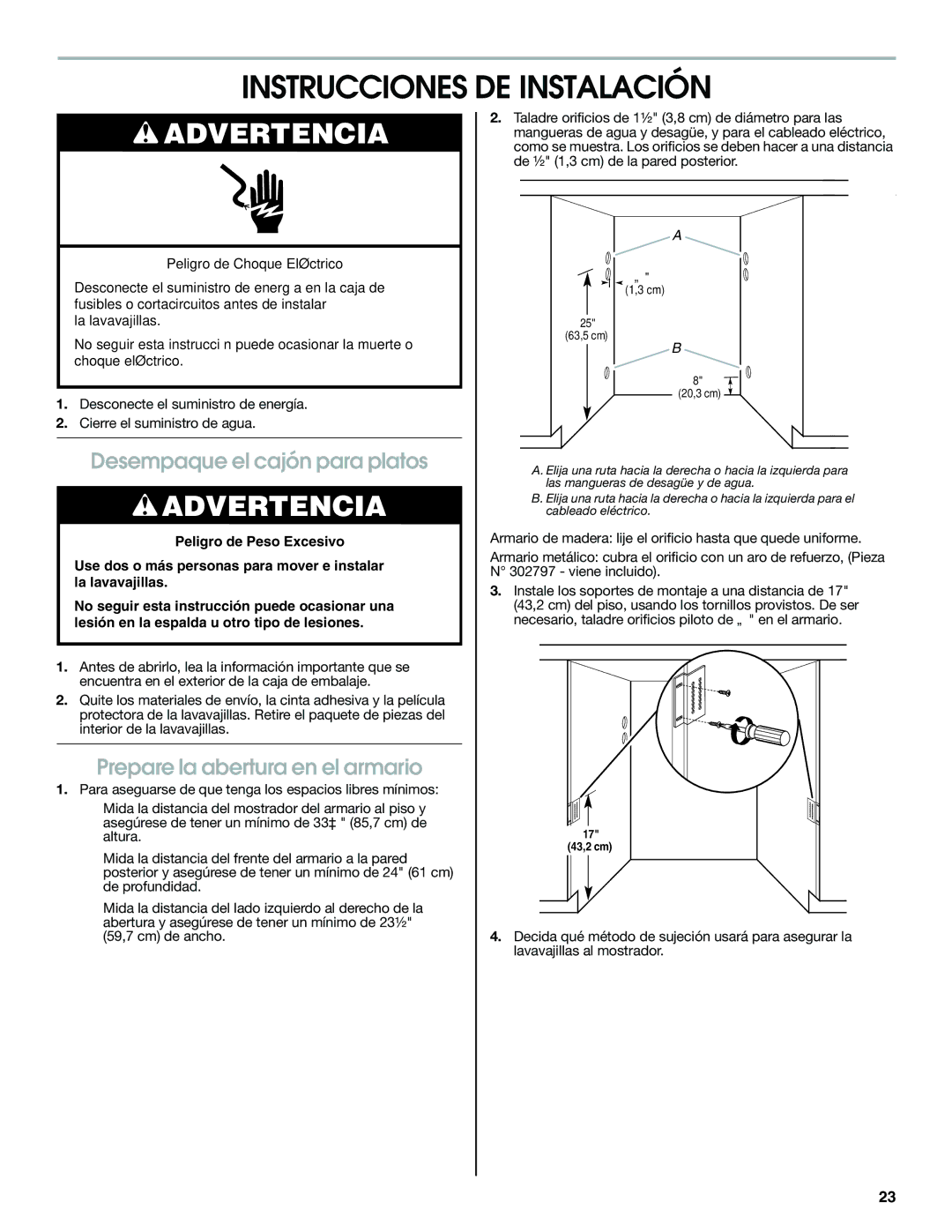 Jenn-Air W10300219A Instrucciones DE Instalación, Desempaque el cajón para platos, Prepare la abertura en el armario 