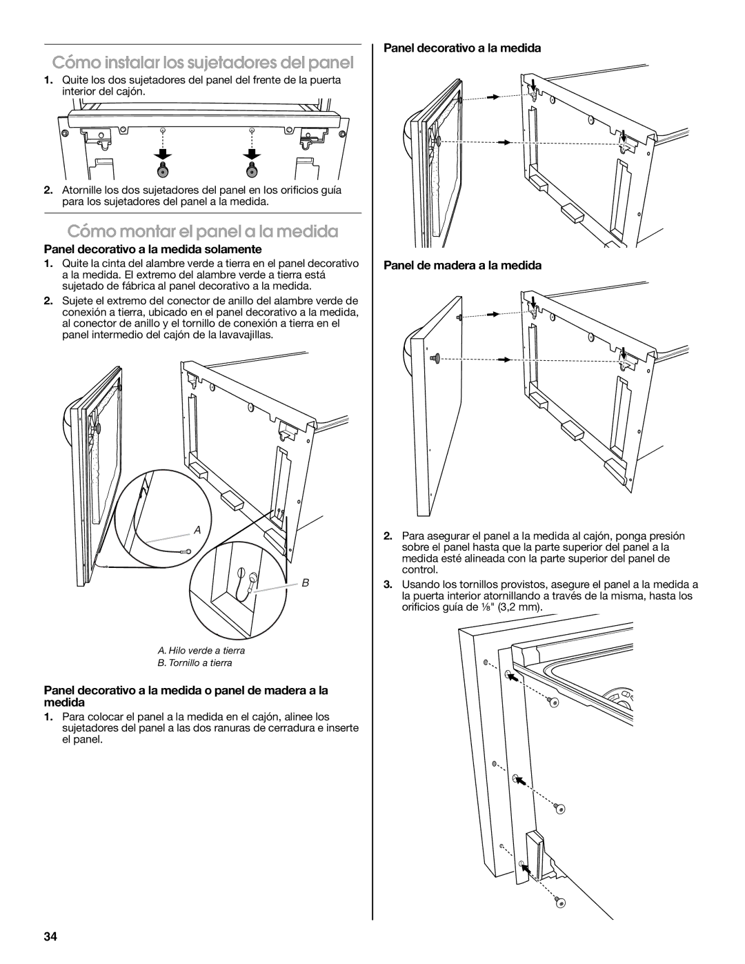 Jenn-Air W10300219A installation instructions Cómo instalar los sujetadores del panel, Cómo montar el panel a la medida 