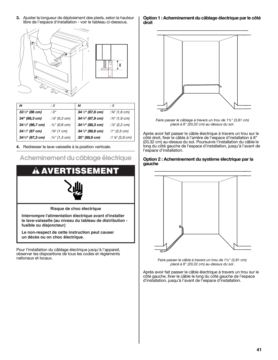 Jenn-Air W10300219A Acheminement du câblage électrique, Option 2 Acheminement du système électrique par la gauche 