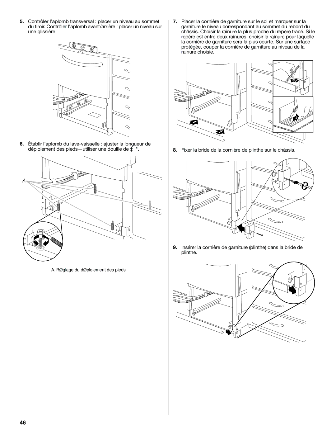 Jenn-Air W10300219A installation instructions Réglage du déploiement des pieds 