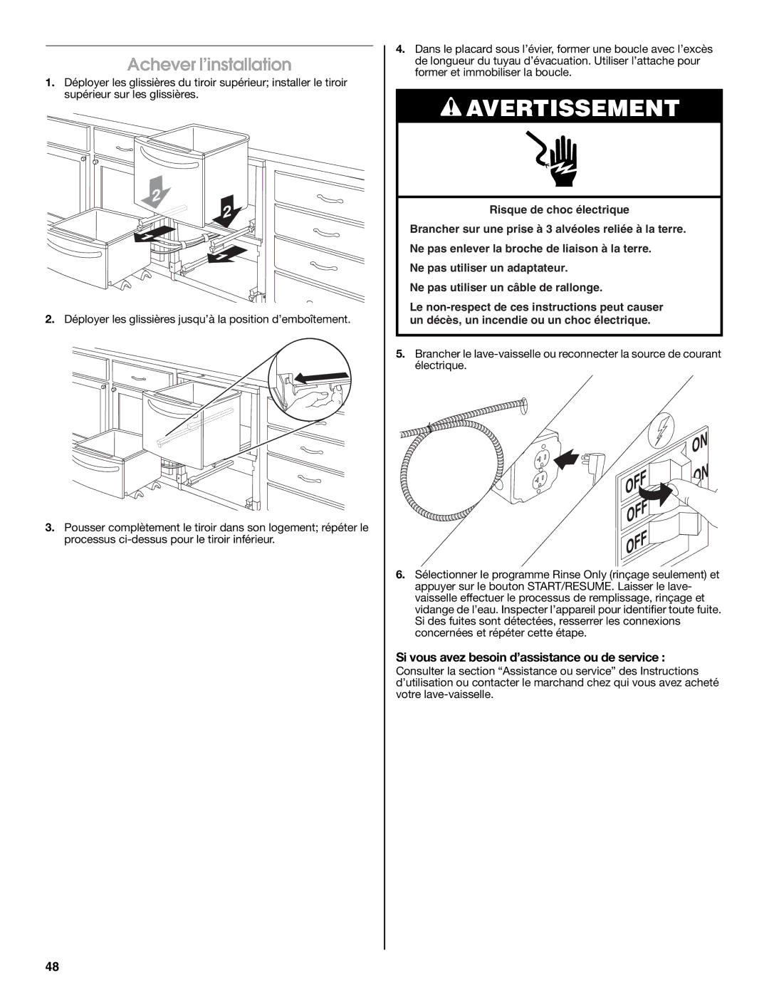 Jenn-Air W10300219A installation instructions Achever l’installation, Si vous avez besoin d’assistance ou de service 