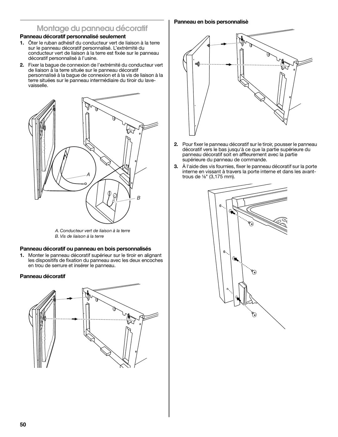 Jenn-Air W10300219A installation instructions Montage du panneau décoratif, Panneau décoratif personnalisé seulement 